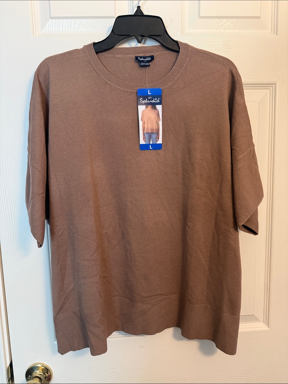 Splendid Relaxed Short-Sleeve Crewneck Tunic in Brown